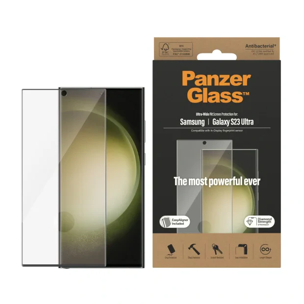 Folie Sticla PanzerGlass Glass cu aplicator pentru Samsung Galaxy S23 Ultra Negru