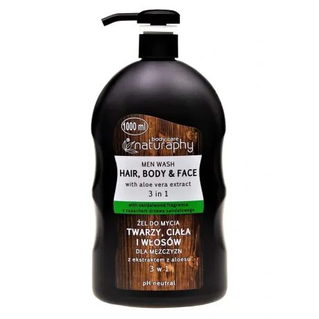 NATURAPHY SAMPON SI GEL DE DUS PENTRU BARBATI CU LEMN DE SANTAL, 1000 ML