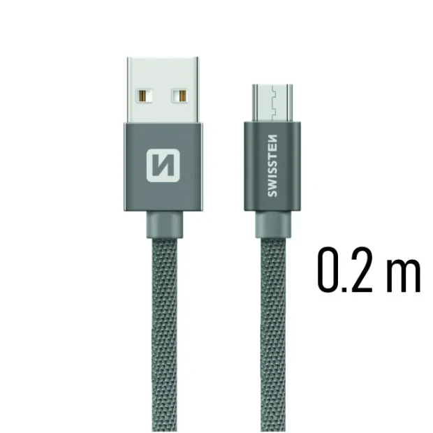 CABLU DE DATE SWISSTEN TEXTIL USB / MICRO USB 0,2 M GRI