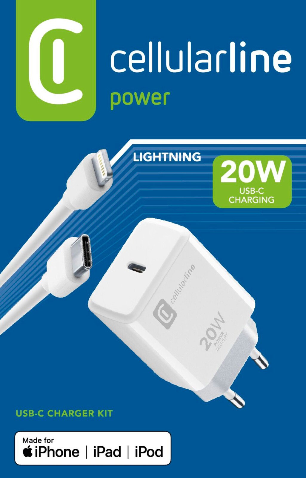 Set Cellularline Incarcator 20W +Cablu Usb-C la Lightning -iPad ACHIPDKITC2LMFI20W thumb