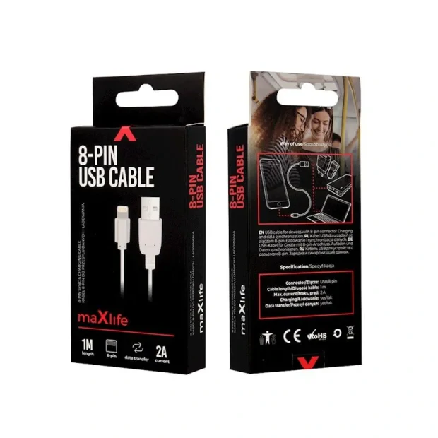 Cablu Date Maxlife Fast Charging Usb-Lightning 1m 2A Alb