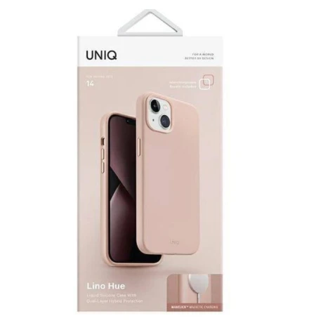 Husa Cover UNIQ Lino Hue Magclick pentru iPhone 14 Blush Roz