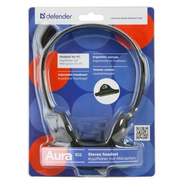 Casti Audio Defender Aura 102 Jack 3.5mm 1.8m Negru