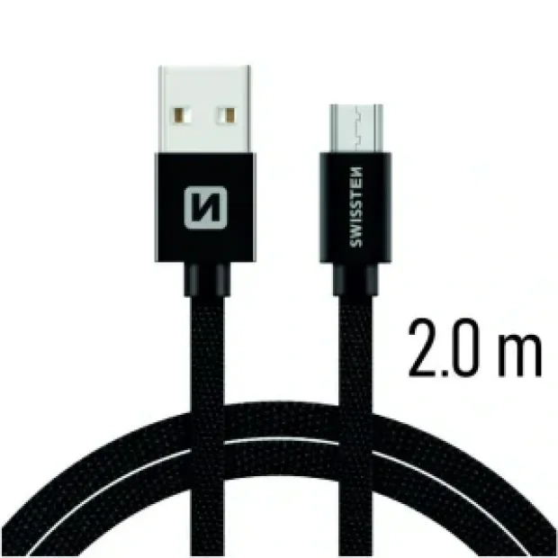 Cablu de date Swissten textil USB / Micro USB 2.0 M Negru