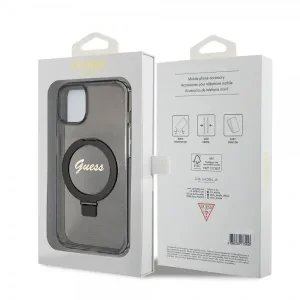 Guess IML Ring Stand Glitter MagSafe Zadni Kryt pro iPhone 15 Black
