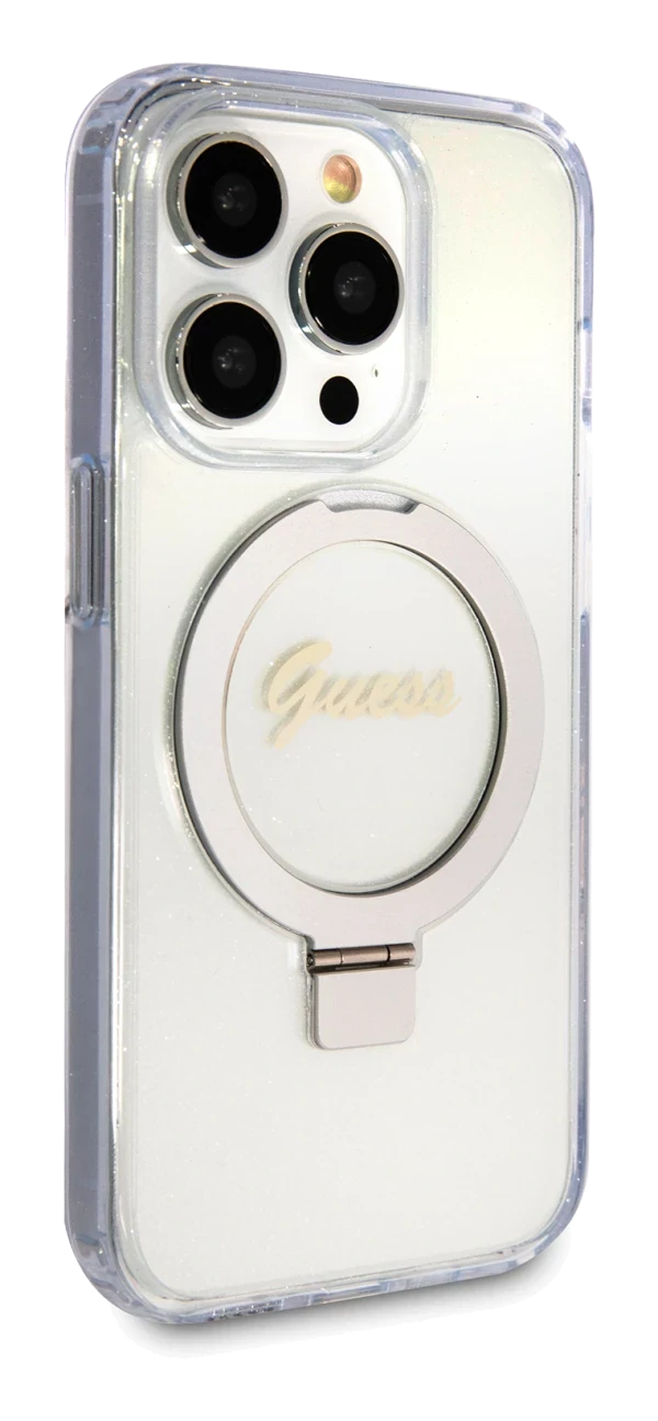 Guess IML Ring Stand Glitter MagSafe Zadni Kryt pro iPhone 15 Pro Max Transparent thumb
