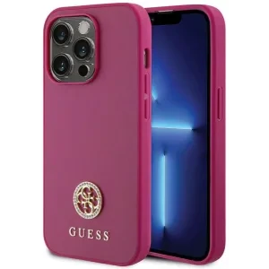 Guess PU 4G Strass Metal Logo Zadni Kryt pro iPhone 15 Pro Pink