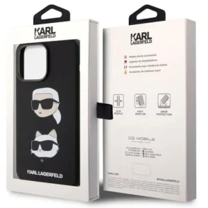 Karl Lagerfeld Liquid Silicone Karl and Choupette Heads Zadni Kryt pro iPhone 15 Pro Max Black