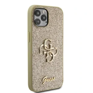 Guess PU Fixed Glitter 4G Metal Logo Zadni Kryt pro iPhone 12/12 Pro Gold
