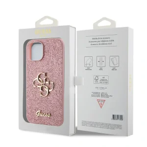 Guess PU Fixed Glitter 4G Metal Logo Zadni Kryt pro iPhone 12/12 Pro Pink