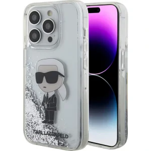 Karl Lagerfeld Liquid Glitter Karl Head Zadni Kryt pro iPhone 15 Pro Silver