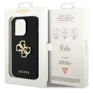 Guess PU Perforated 4G Glitter Metal Logo Zadni Kryt pro iPhone 15 Pro Max Black