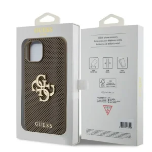 Guess PU Perforated 4G Glitter Metal Logo Zadni Kryt pro iPhone 15 Pro Max Taupe