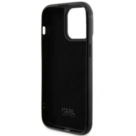 Karl Lagerfeld Rhinestone Plate Metal Logo Zadni Kryt pro iPhone 15 Black