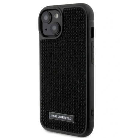 Karl Lagerfeld Rhinestone Plate Metal Logo Zadni Kryt pro iPhone 15 Black