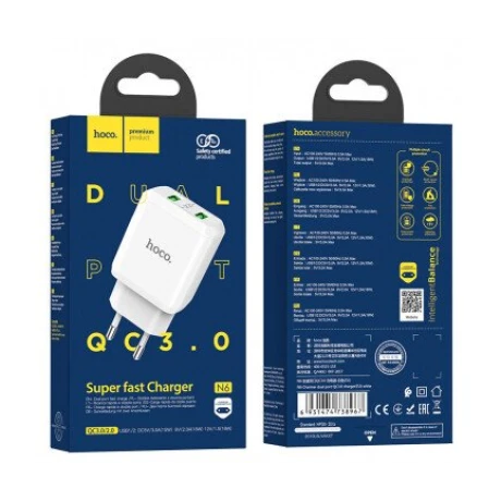 Incarcator Retea Hoco N6 Charmer 2XUSB 3A QC 3.0 Alb