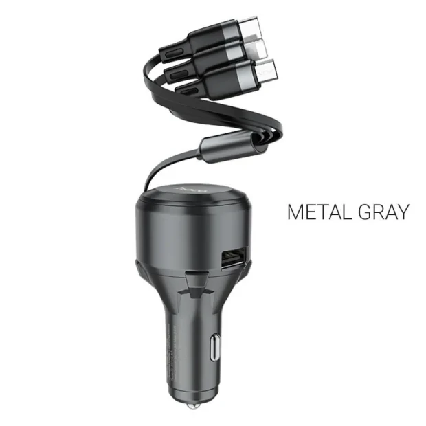 Set Incarcator Auto + Cablu Date Micro Usb-Type C-Lightning Hoco S27 Tributo 1xUSB 2.4A Gri