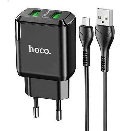 Set Incarcator Retea+ Cablu Date Usb to Micro Usb Hoco N6 Charmer 2xUSB 3A 1m Negru thumb