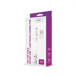 Cablu Date 2in1 micro-usb la Lightning alb 1M