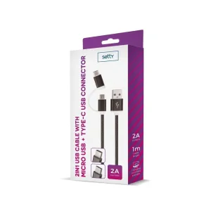 Cablu Date 2in1 micro-usb la type-c negru 1M