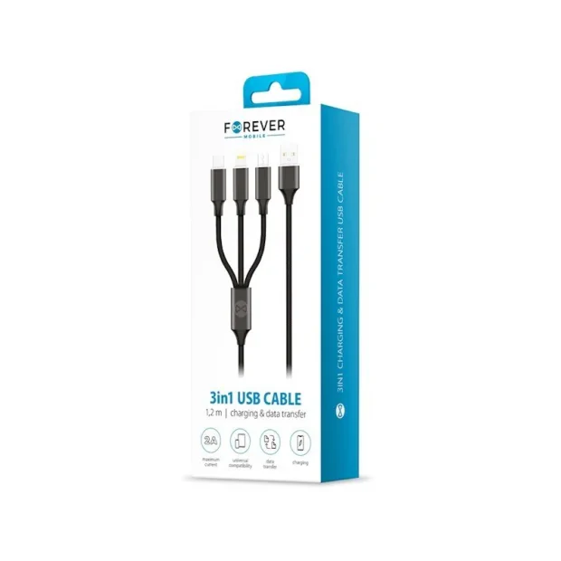 Cablu date Forever 3 in 1 Negru