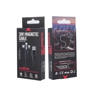 Cablu magnetic USB - Lightning + USB-C + microUSB Negru