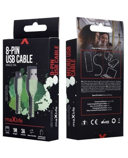 Cablu Maxlife MXUC-04 USB - Lightning  1,0m 3A Verde thumb