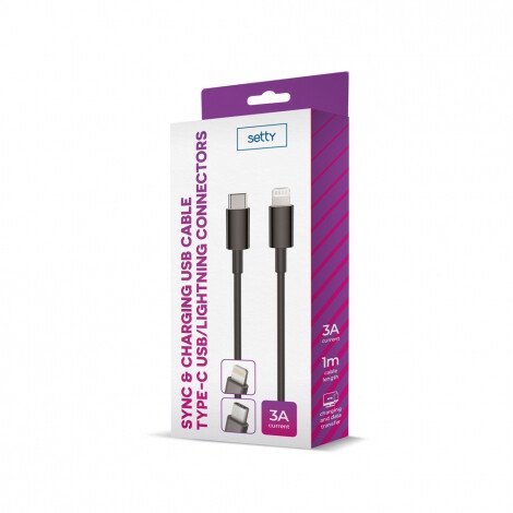 Cablu USB-C la Lightning Setty 1,0m 3A Negru thumb