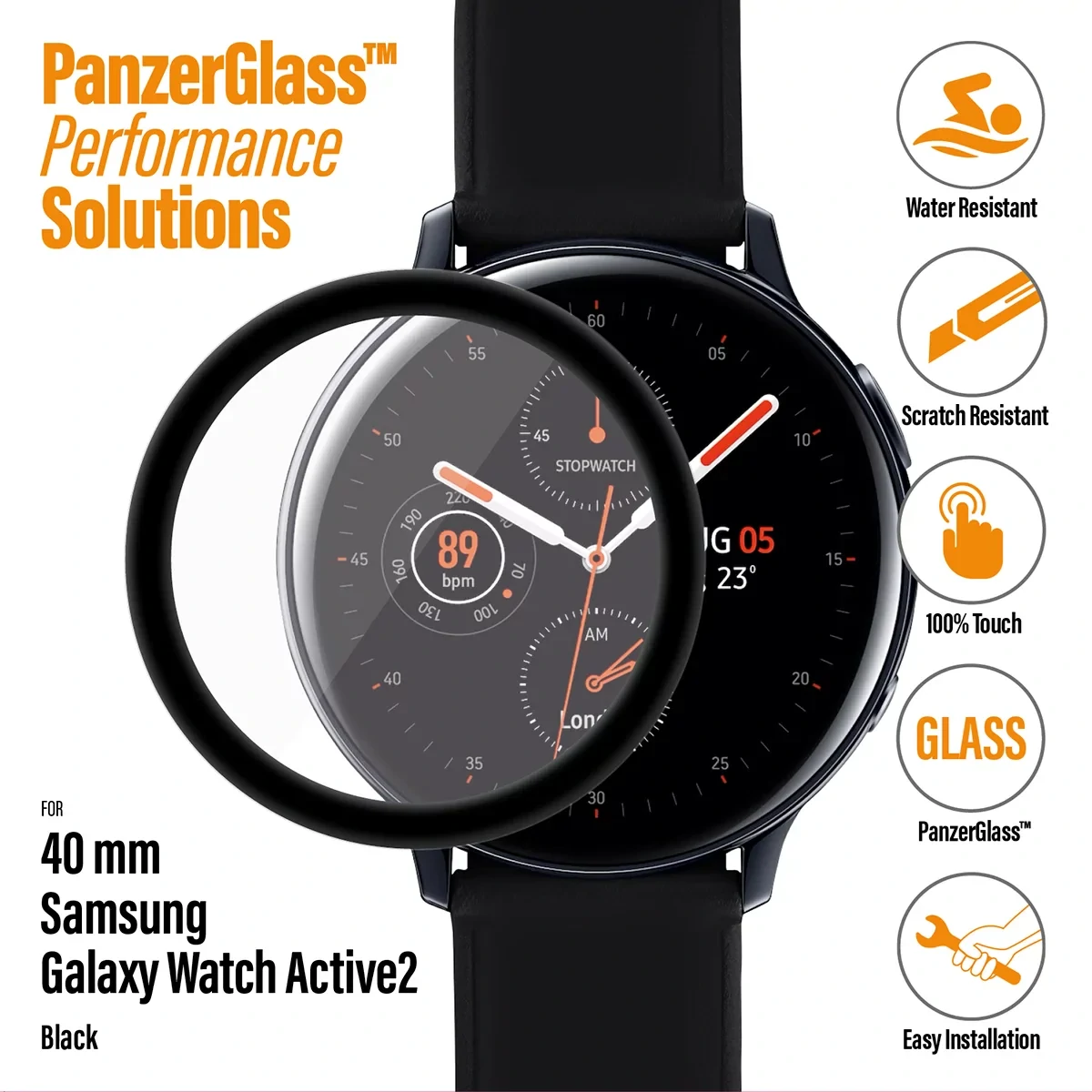 PanzerGlass Glass Screen Protector for Samsung Galaxy Watch Active 2 40mm Transparency / Black Frame thumb