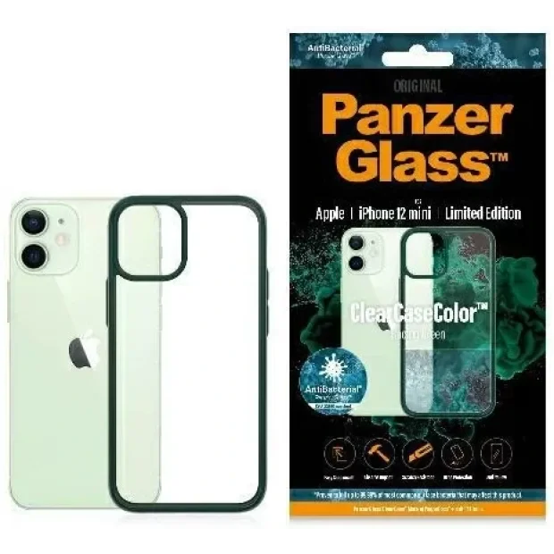 PanzerGlass Protective Case for Apple iPhone 12 mini, Green, Transparency / Black Frame