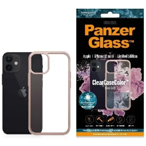 PanzerGlass Protective Case for Apple iPhone 12 mini, Transparent / Pale Pink Frame