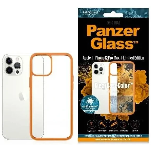 PanzerGlass Protective Case for Apple iPhone 12 Pro Max, Transparency / Orange Frame