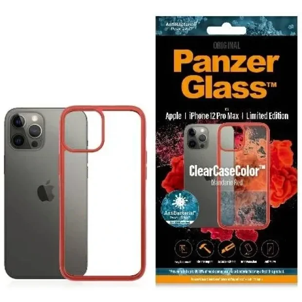 PanzerGlass Protective Case for Apple iPhone 12 Pro Max, Transparency / Red Frame