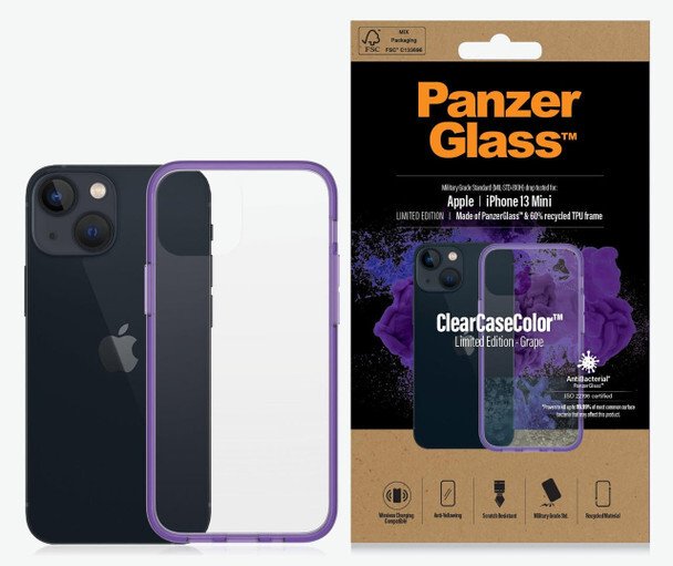 PanzerGlass Protective Case for Apple iPhone 13 Mini, Transparent / Purple Frame thumb