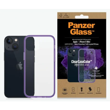 PanzerGlass Protective Case for Apple iPhone 13 Mini, Transparent / Purple Frame