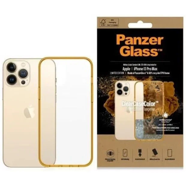 PanzerGlass Protective Case for Apple iPhone 13 Pro Max, Transparent / Mustard Yellow-Frame