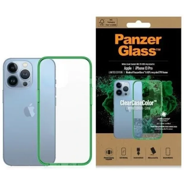 PanzerGlass Protective Case for Apple iPhone 13 Pro, Transparency / Lime Frame