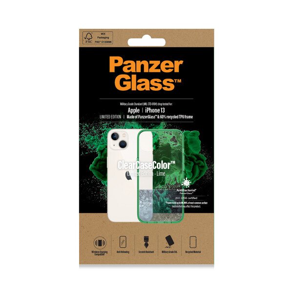 PanzerGlass Protective Case for Apple iPhone 13, Transparency / Lime Frame thumb