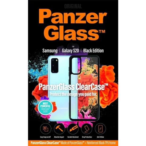 PanzerGlass Protective Case for Samsung Galaxy S20, Transparency / Black Frame