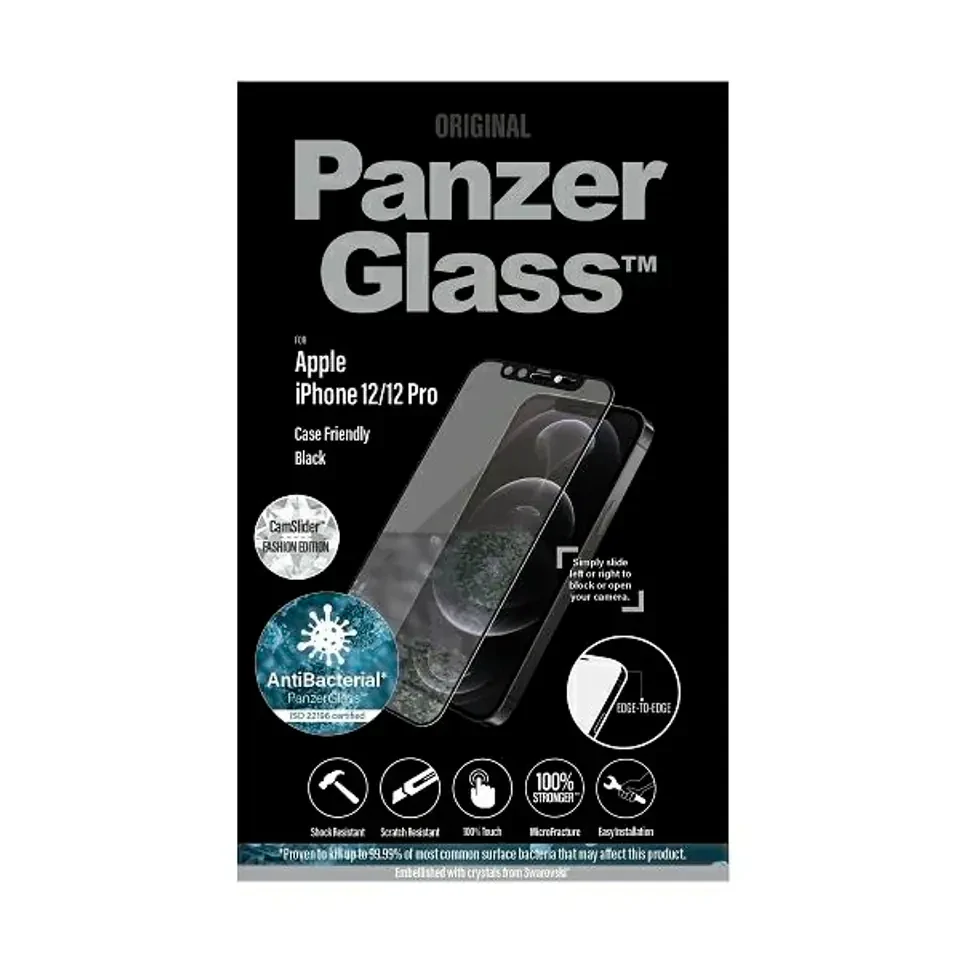 PanzerGlass Screen Protector for Apple iPhone 12 | 12 Pro - CamSlider, Transparency / Black Frame thumb