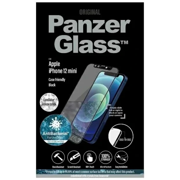 PanzerGlass Screen Protector for Apple iPhone 12 Mini - CamSlider, Transparency / Black Frame