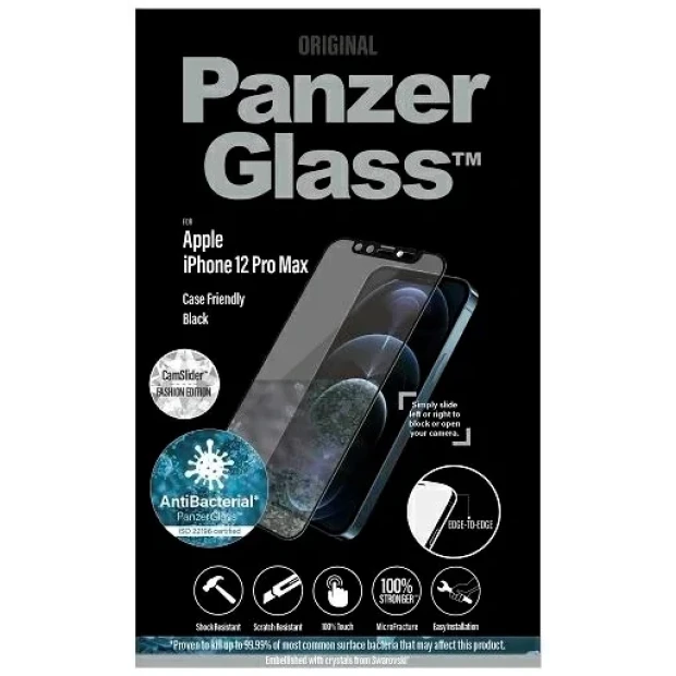 PanzerGlass Screen Protector for Apple iPhone 12 Pro Max - CamSlider, Transparency / Black Frame