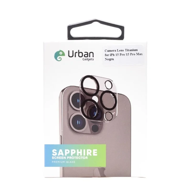Folie sticla Camera Individual Urban Gadgets Saphore pentru iPhone 15 Pro/15 Pro Max Negru thumb