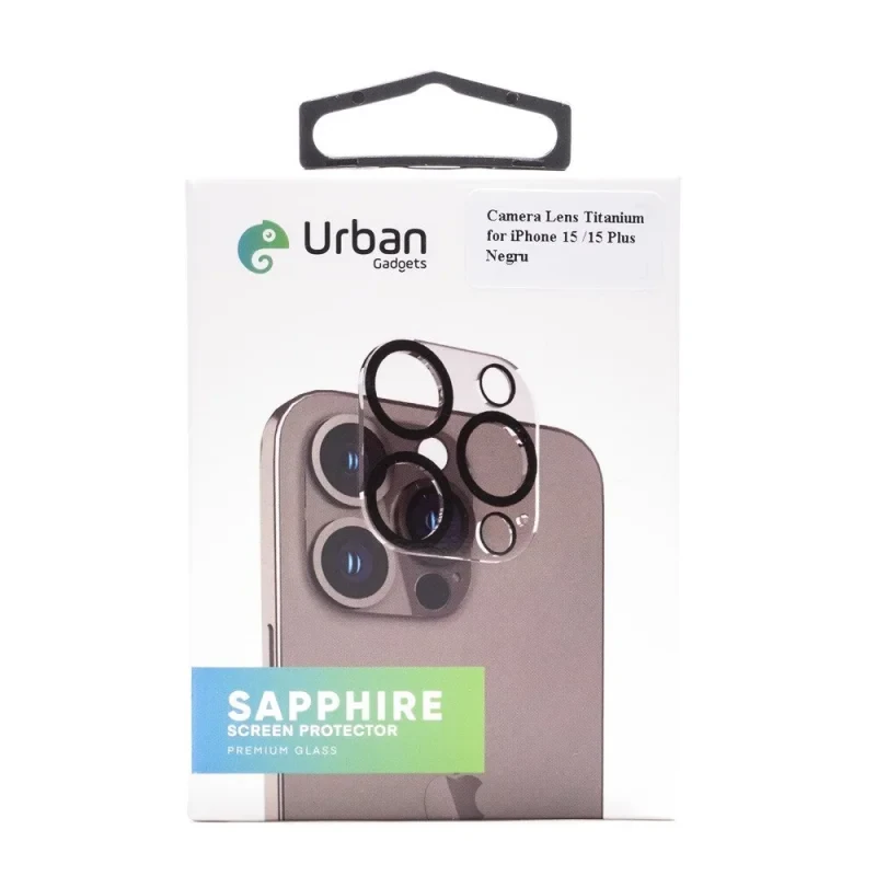Folie sticla Camera Individual Urban Gadgets Sapphire pentru iPhone 15/15 Plus Negru thumb
