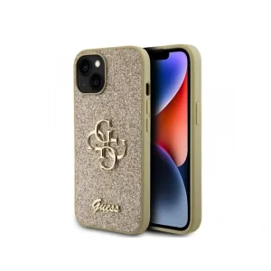 Guess PU Fixed Glitter 4G Metal Logo Zadni Kryt pro iPhone 13 Gold