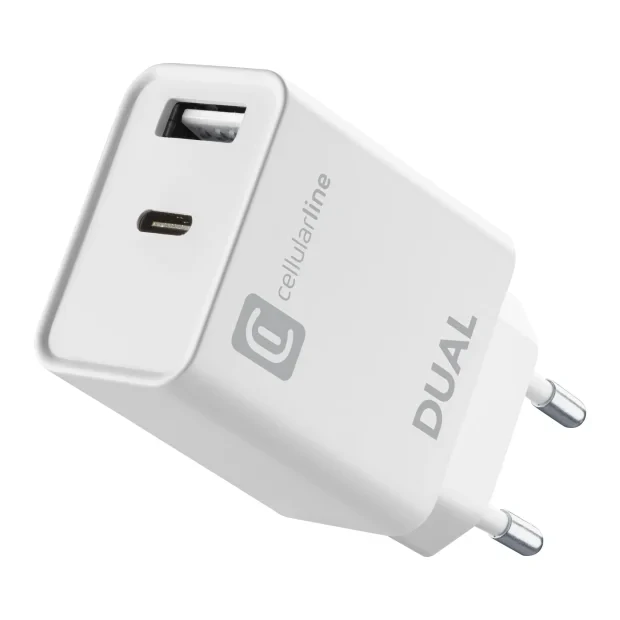 Incarcator Priza Cellularline Power USB-A/USB-C 20W Alb ACHIPHUSB2PD20W