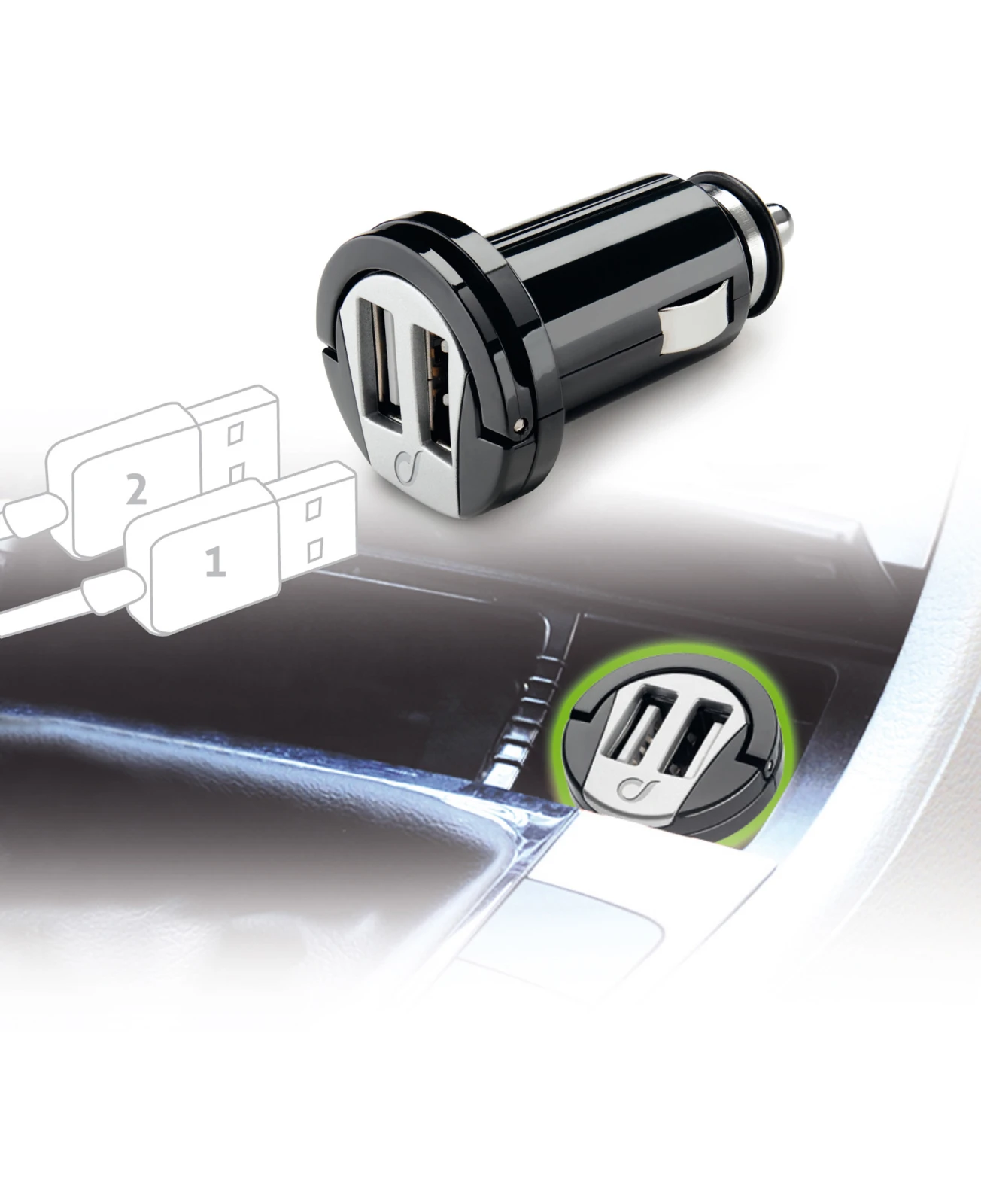 Cellularline MICROCBRUSBDUAL2A incarcatoare pentru dispozitive mobile Universala Negru Bricheta electrica de bord Auto thumb