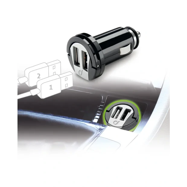 Cellularline MICROCBRUSBDUAL2A incarcatoare pentru dispozitive mobile Universala Negru Bricheta electrica de bord Auto