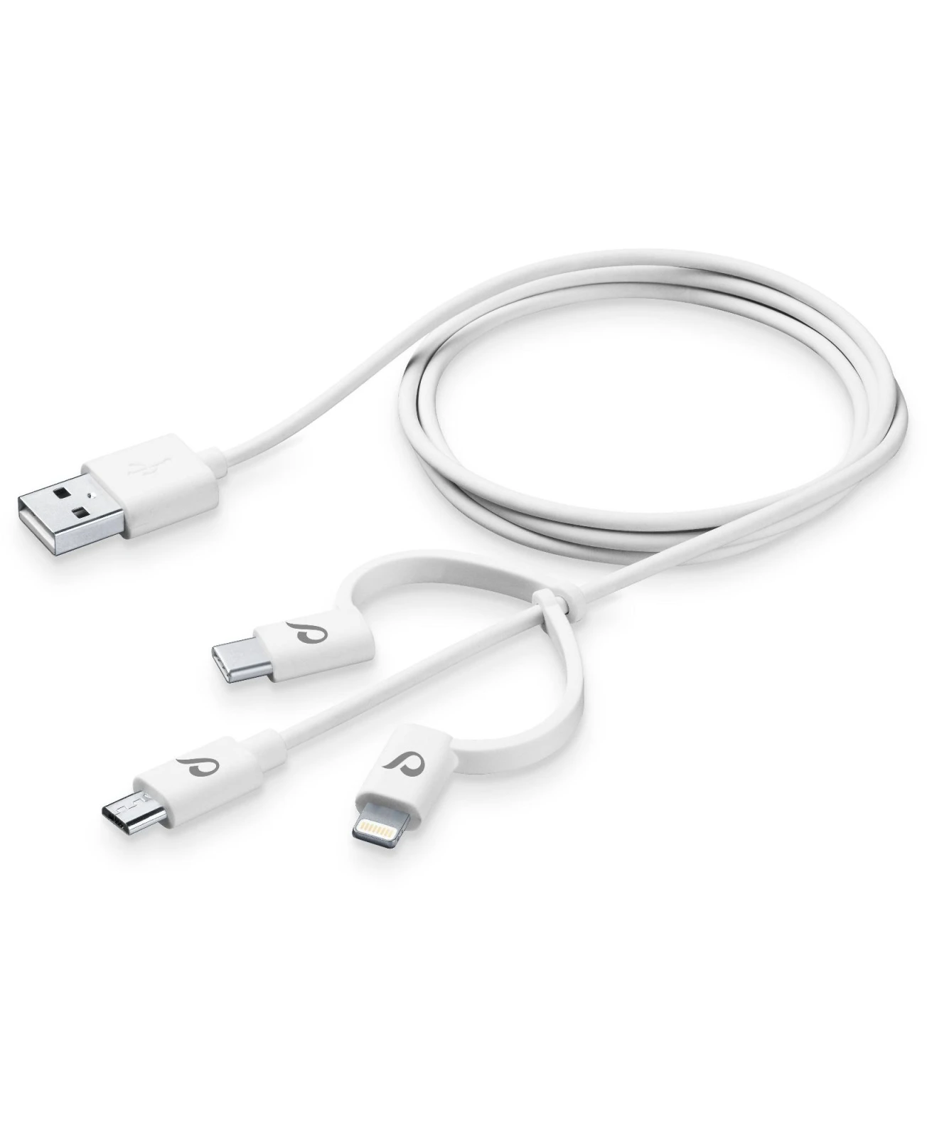 Cellularline USBDATA3IN1MFITYCW cabluri pentru telefoanele mobile Alb 1,2 m Micro-USB, USB -C, Lightning USB A thumb