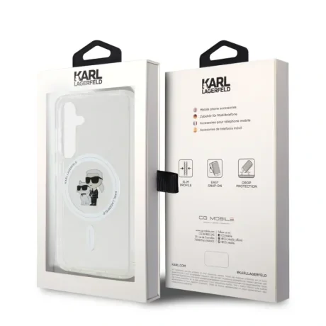 Husa cover Karl Lagerfeld IML Glitter Karl and Choupette MagSafe pentru Samsung Galaxy S24, Transparent
